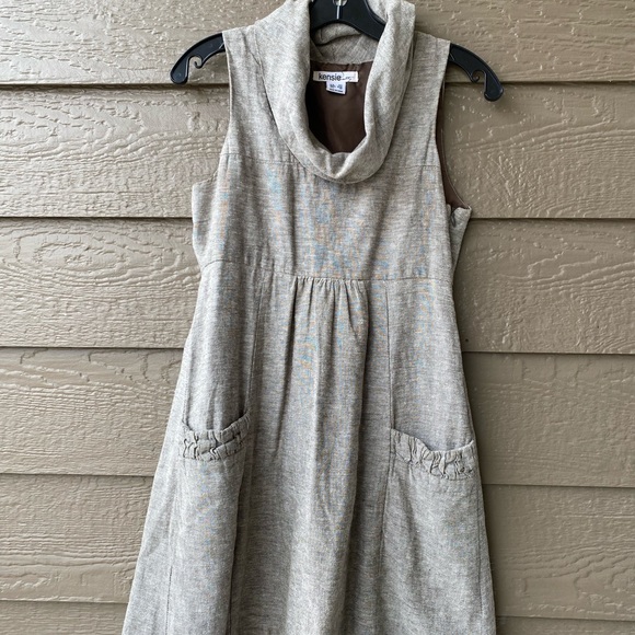 Kensie Linen Cotton Collar Cowl Neck Sleeveless Dress XS - Picture 2 of 15